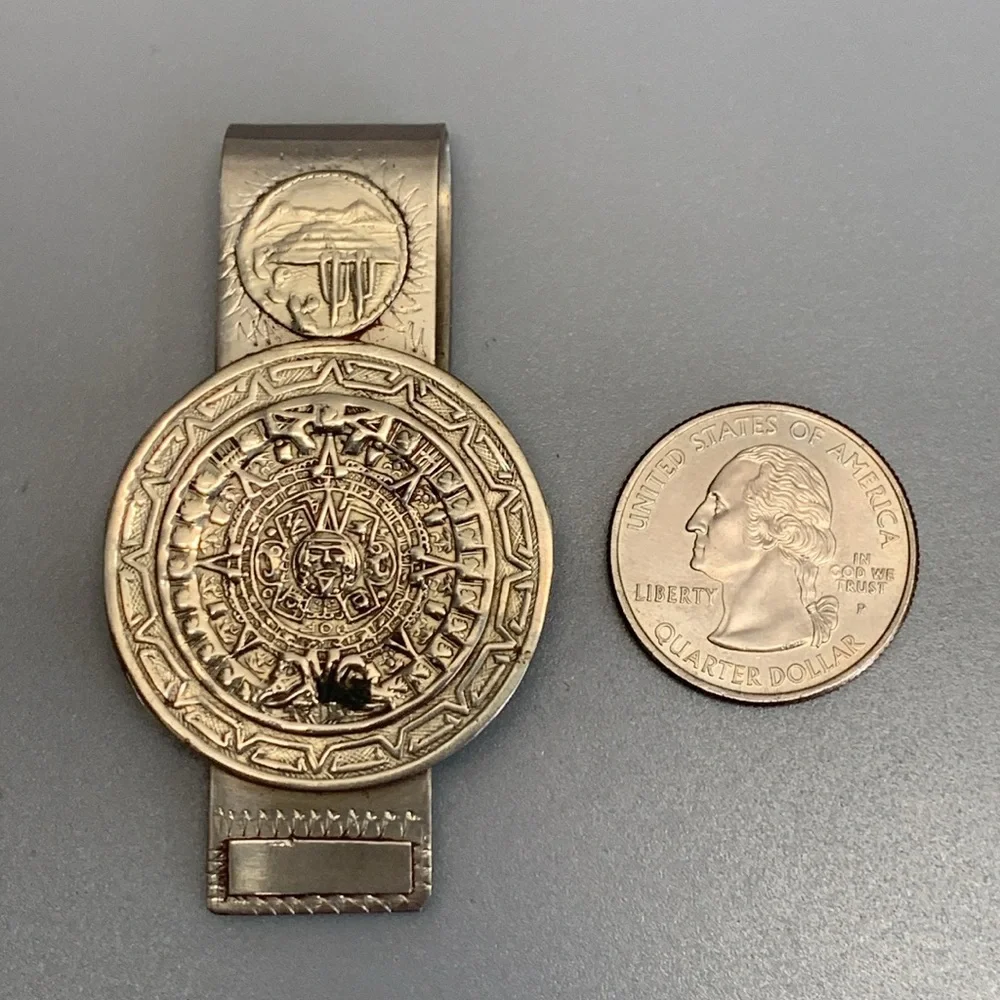 Vintage Mexican Aztec Calendar Design Alpaca Silver Money Clip
